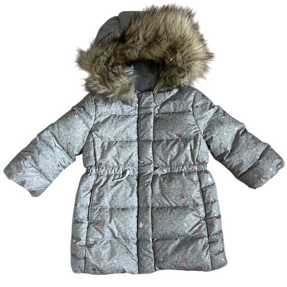 Gap Baby Girl Toddler Cold Control Max Long Puffer Coat Gray Star Print 18-24 mo - Picture 1 of 8